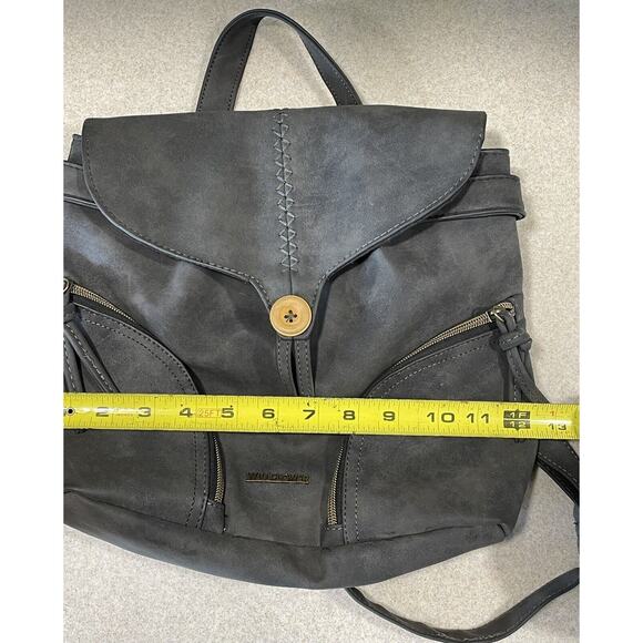 Wallflower Mini Gray Faux leather Backpack With Adjustable Strap’s Front Pockets - Picture 9 of 11
